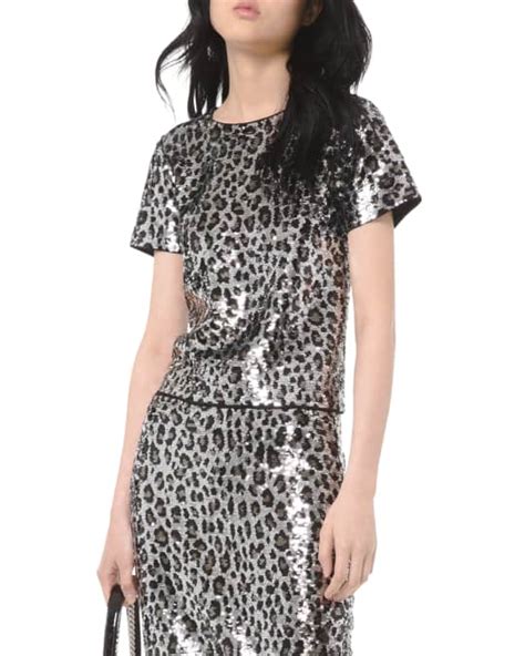 michael michael kors cheetah sequin short-sleeve crop top|Michael Kors Cheetah Sequin Crop Top .